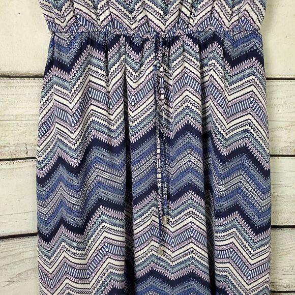 Maurices Small Sleeveless Chevron Print Dress Blue Purple Zip Front - Picture 2 of 9